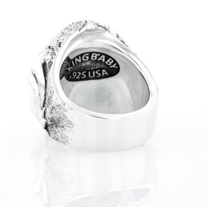 Jet Buddha Hidden in Silver Lotus Ring