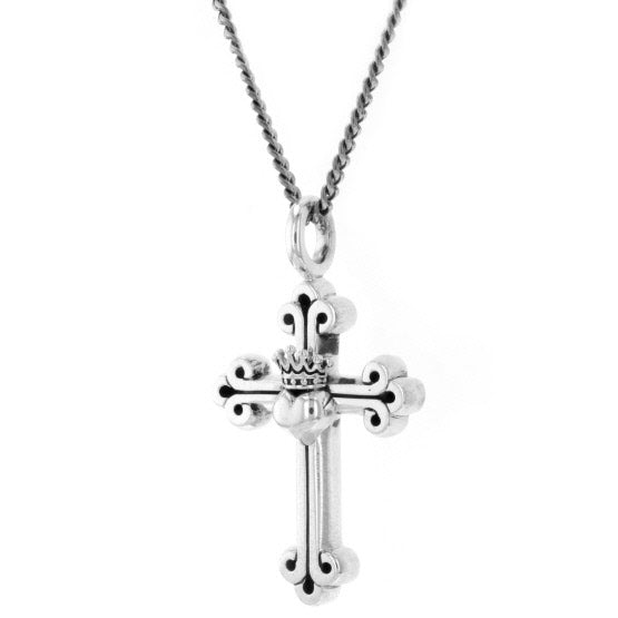 king baby traditional cross crowned heart pendant