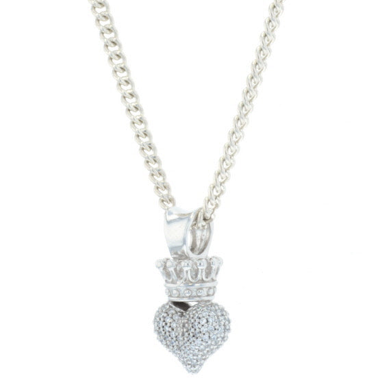 Small 3D Pave CZ Crowned Heart Pendant