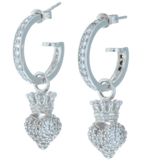 Small Pave CZ Crowned Heart Hoops