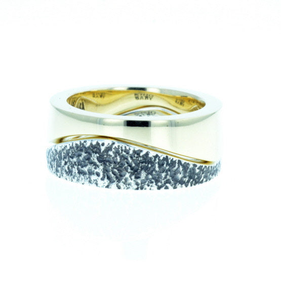 Yin Yang Double Stack Wave Band in Silver and Brass Alloy