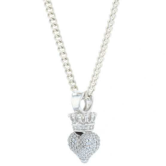 Small 3D Pave CZ Crowned Heart Pendant