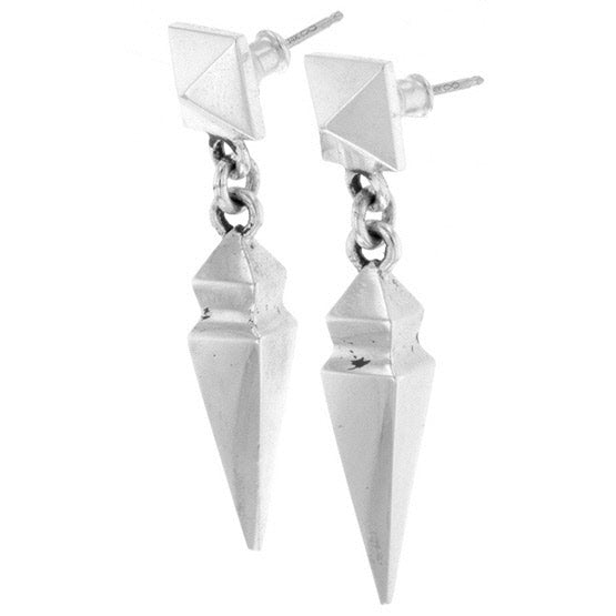 Pyramid Earrings with Geometric Spike Drop