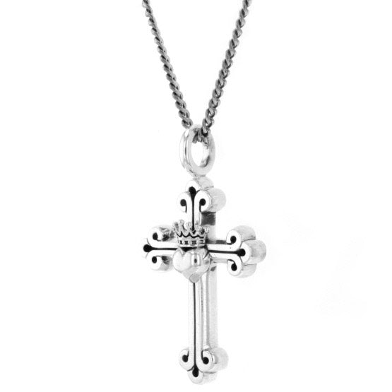 king baby traditional cross crowned heart pendant