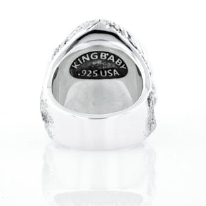 Jet Buddha Hidden in Silver Lotus Ring