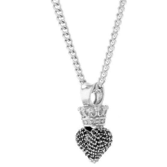 Small 3D Pave Black CZ Crowned Heart Pendant