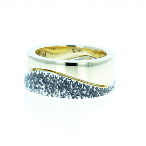 Yin Yang Double Stack Wave Band in Silver and Brass Alloy