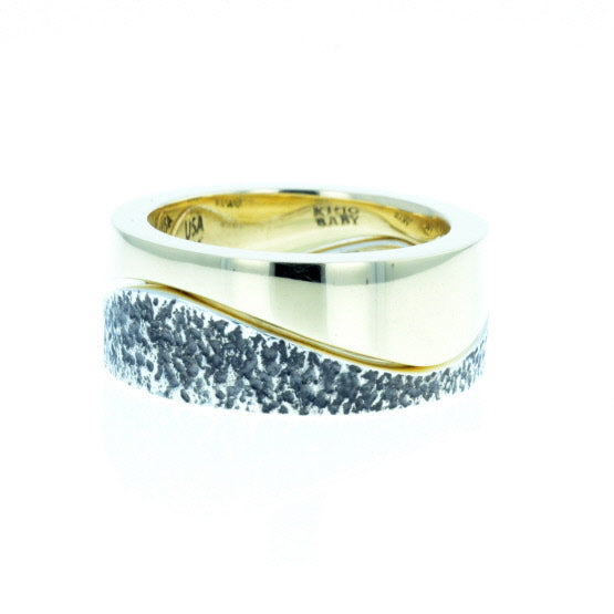 Yin Yang Double Stack Wave Band in Silver and Brass Alloy