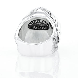 Jet Buddha Hidden in Silver Lotus Ring