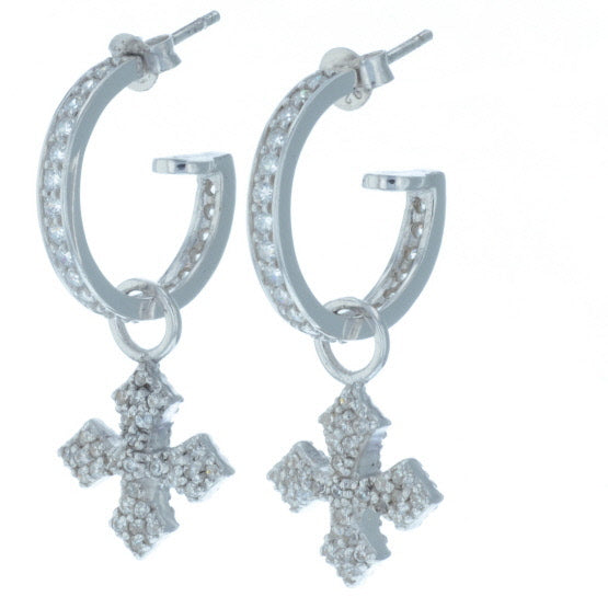 Small Pave CZ MB Cross Hoops