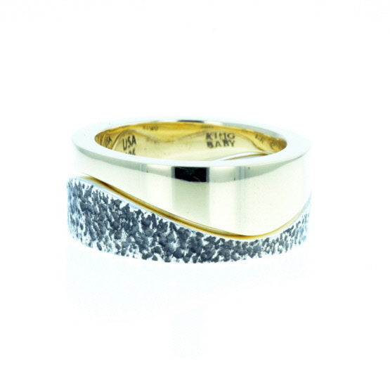 Yin Yang Double Stack Wave Band in Silver and Brass Alloy