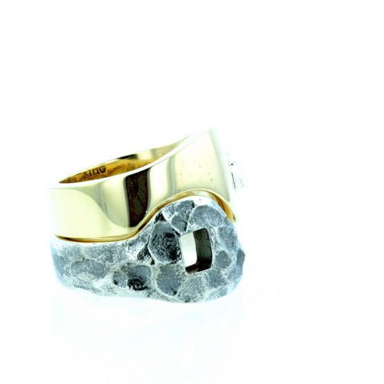 Yin Yang Double Stack Ring in Silver and Brass Alloy