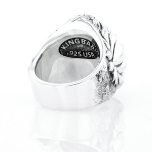 Jet Buddha Hidden in Silver Lotus Ring