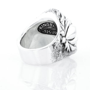 Jet Buddha Hidden in Silver Lotus Ring