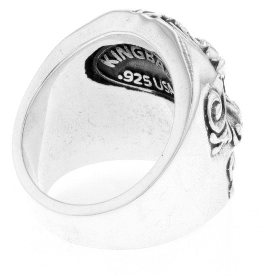 Floral Scroll Relief Skull Ring