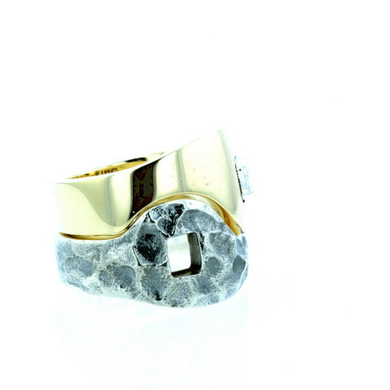 Yin Yang Double Stack Ring in Silver and Brass Alloy