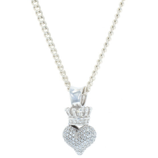 Small 3D Pave CZ Crowned Heart Pendant