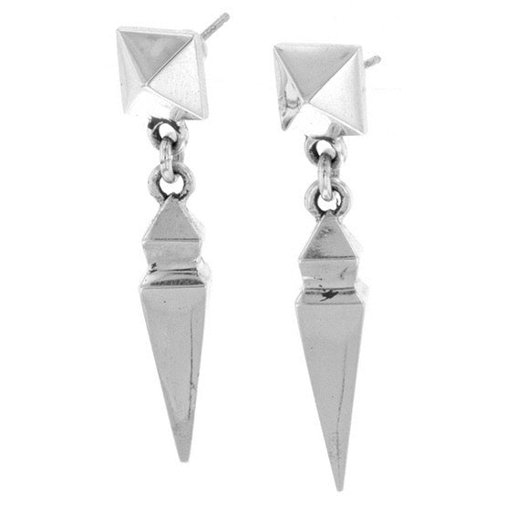 Pyramid Earrings with Geometric Spike Drop