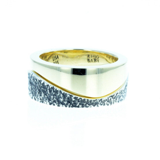 Yin Yang Double Stack Wave Band in Silver and Brass Alloy