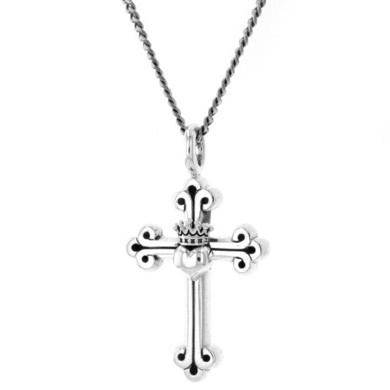 king baby traditional cross crowned heart pendant