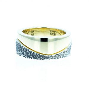 Yin Yang Double Stack Wave Band in Silver and Brass Alloy