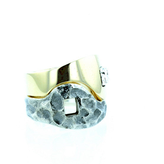 Yin Yang Double Stack Ring in Silver and Brass Alloy