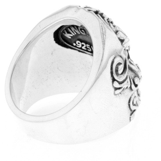 Floral Scroll Relief Skull Ring