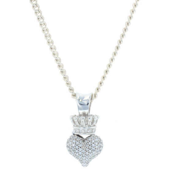 Small 3D Pave CZ Crowned Heart Pendant