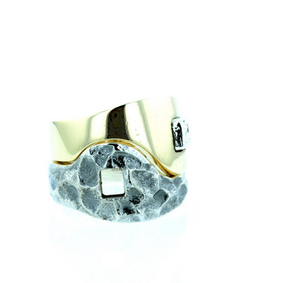 Yin Yang Double Stack Ring in Silver and Brass Alloy