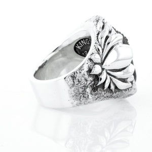 Jet Buddha Hidden in Silver Lotus Ring