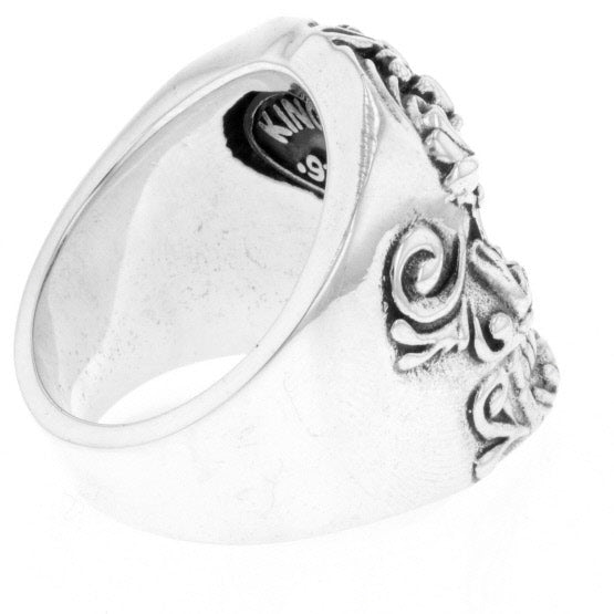 Floral Scroll Relief Skull Ring