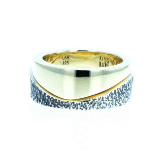 Yin Yang Double Stack Wave Band in Silver and Brass Alloy