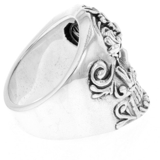 Floral Scroll Relief Skull Ring