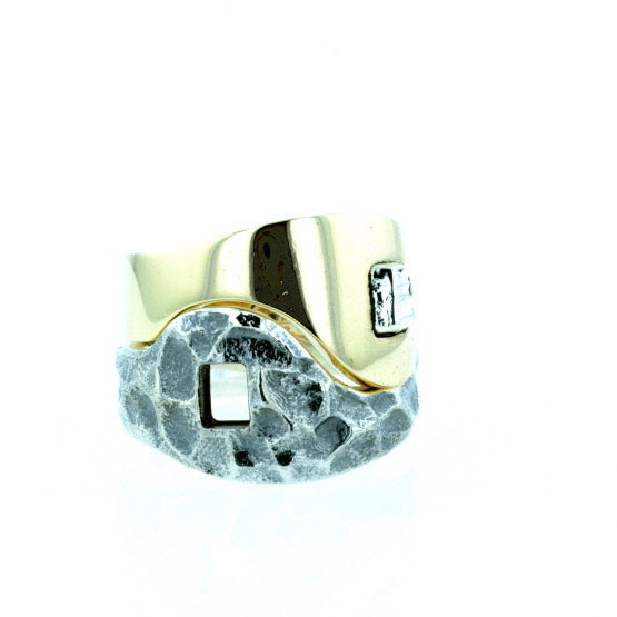 Yin Yang Double Stack Ring in Silver and Brass Alloy