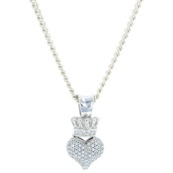 Small 3D Pave CZ Crowned Heart Pendant