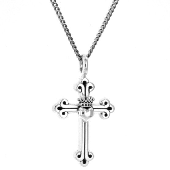 king baby traditional cross crowned heart pendant