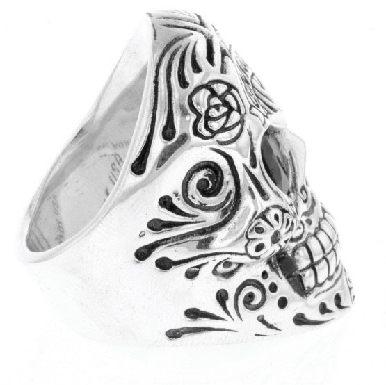 King Baby Skull Ring with Chosen Cross and Garnet Eyes