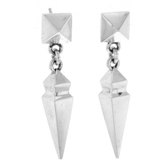 Pyramid Earrings with Geometric Spike Drop