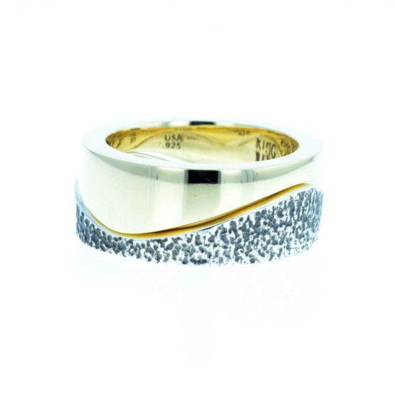 Yin Yang Double Stack Wave Band in Silver and Brass Alloy