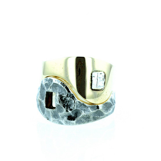 Yin Yang Double Stack Ring in Silver and Brass Alloy