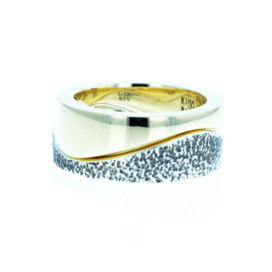 Yin Yang Double Stack Wave Band in Silver and Brass Alloy