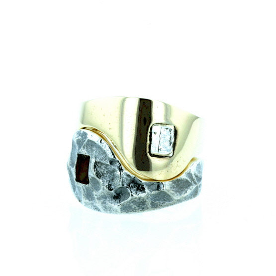 Yin Yang Double Stack Ring in Silver and Brass Alloy