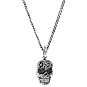 Carved Baroque Skull Pendant on 24 in. Fine Curb Link Chain