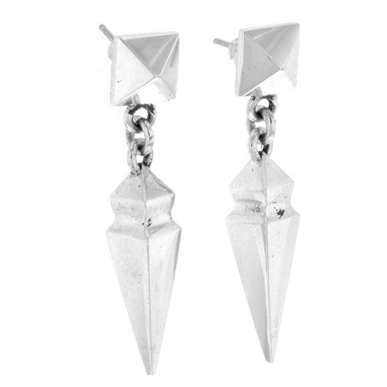 Pyramid Earrings with Geometric Spike Drop