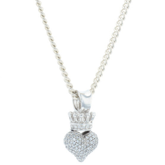 Small 3D Pave CZ Crowned Heart Pendant