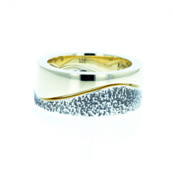 Yin Yang Double Stack Wave Band in Silver and Brass Alloy