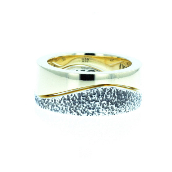 Yin Yang Double Stack Wave Band in Silver and Brass Alloy