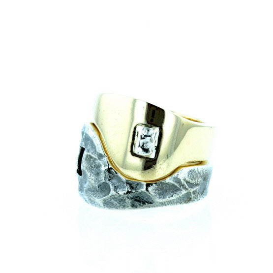 Yin Yang Double Stack Ring in Silver and Brass Alloy