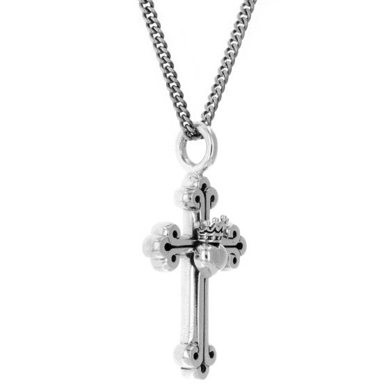 king baby traditional cross crowned heart pendant