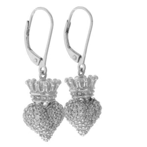 Small 3D Crowned Heart w/Pave CZ Leverback Earrings